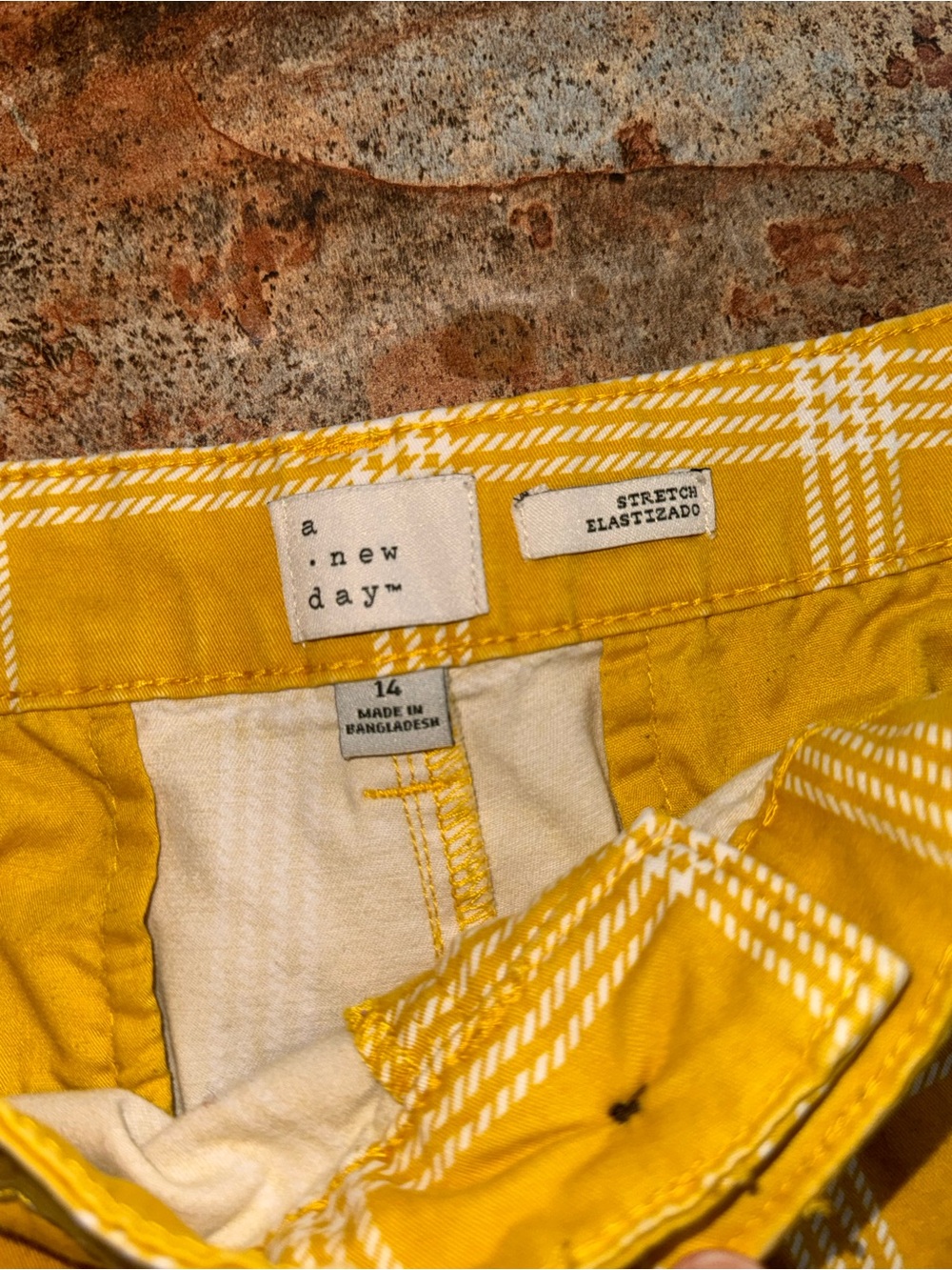 a new day Yellow Plaid Cotton Blend Jean Shorts - Picture 4 of 5